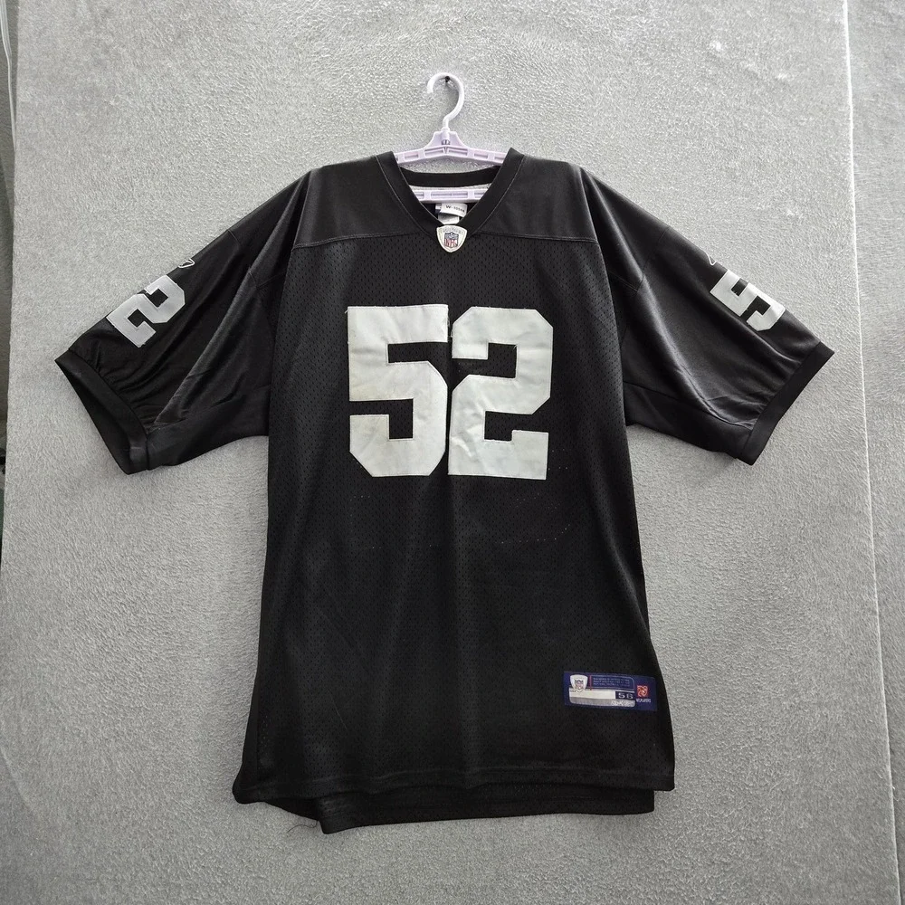 VINTAGE Oakland Raiders Men Shirt 56 Black Reebok 52 Kirk Morrison